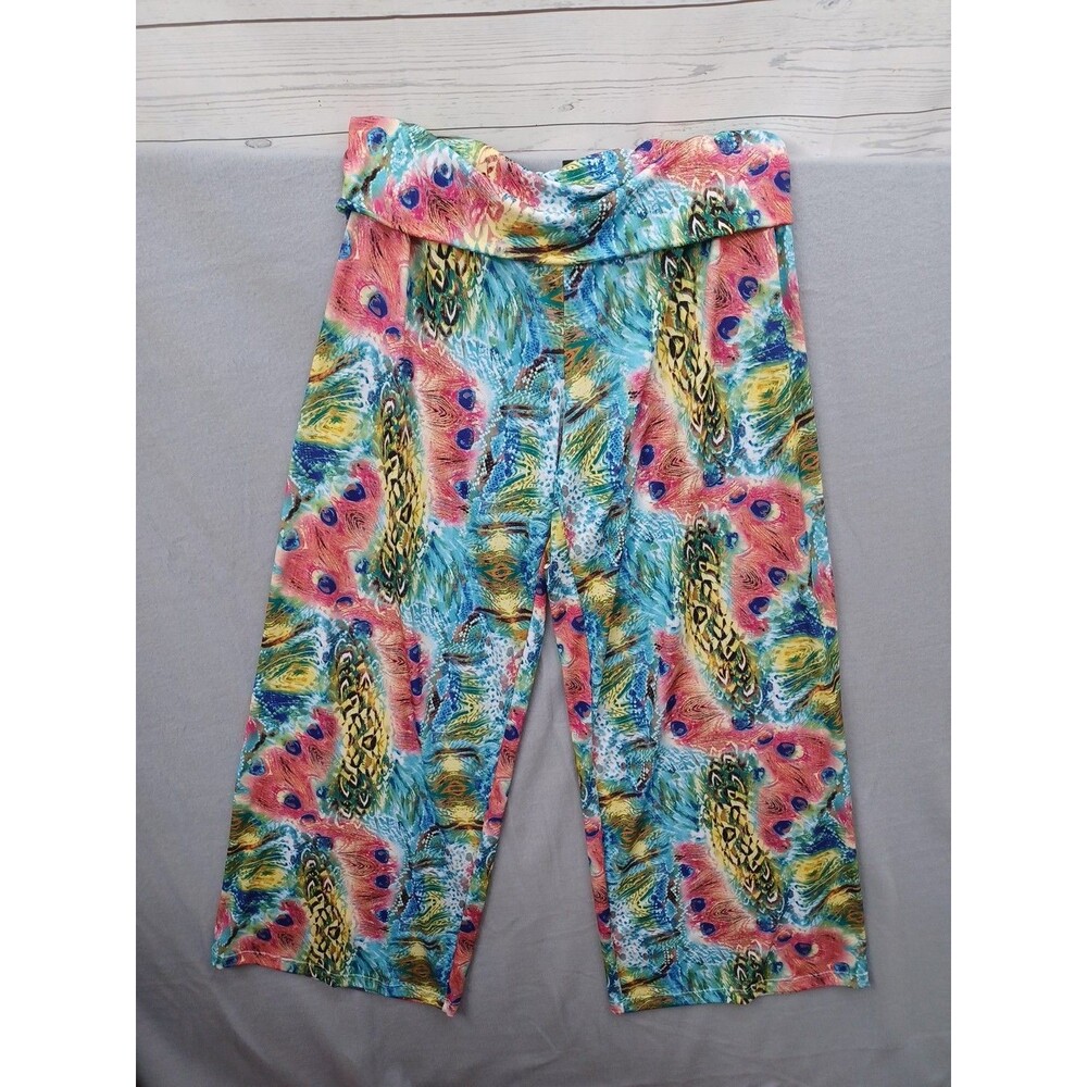 Mimozza Womens Wide Leg Palazzo Pants XL Peacock Yellow Black Stretch Gipsy